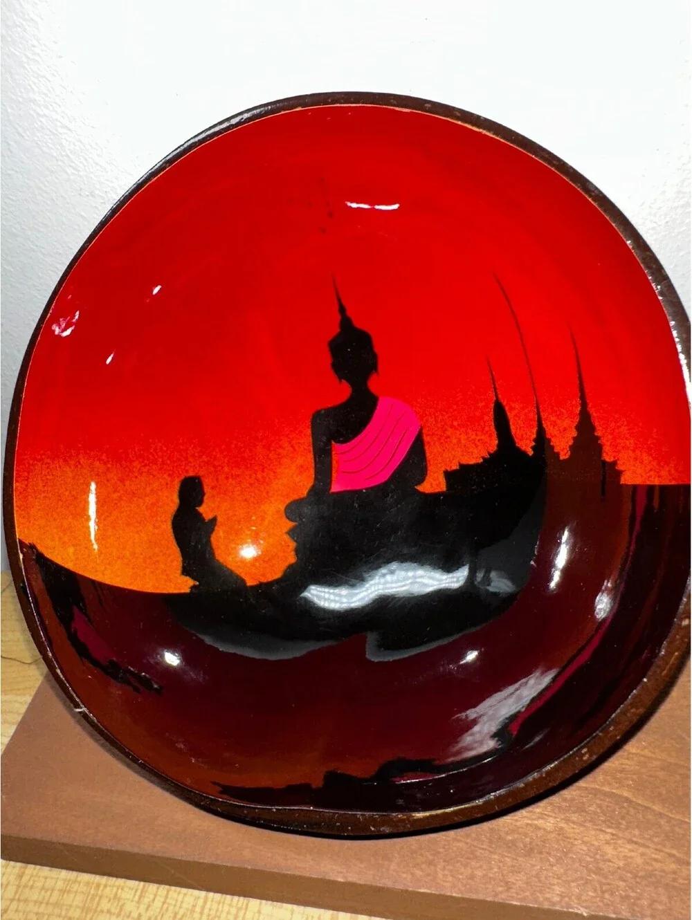 Coconut shell bowl with hand painted Thailand Buddha